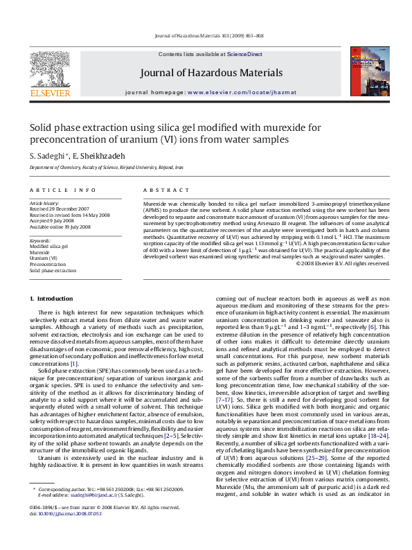 (PDF) Solid phase extraction using silica gel modified with murexide ...