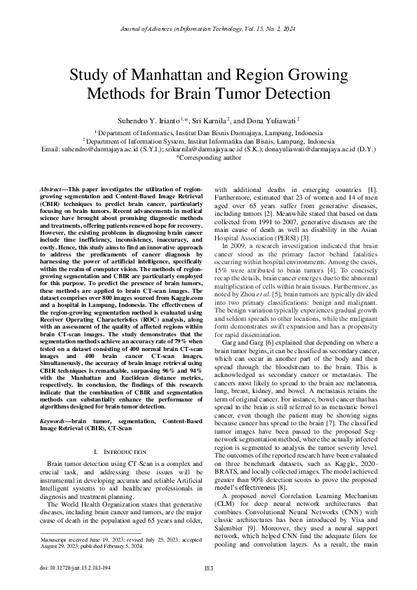 (PDF) Study of Manhattan and Region Growing Methods for Brain Tumor ...