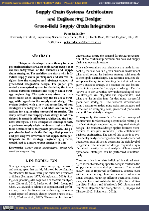 (PDF) Supply Chain Systems Architecture and Engineering Design: Green ...
