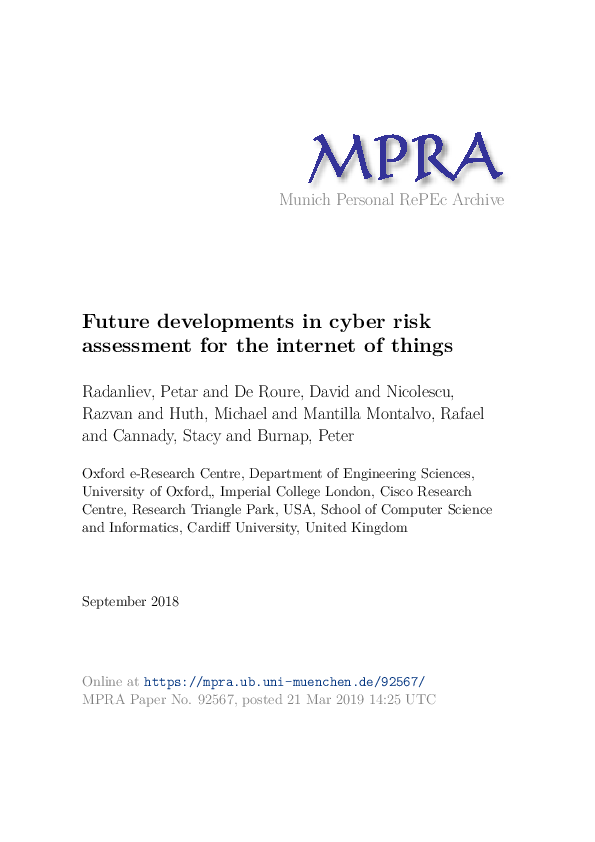 (PDF) Future developments in cyber risk assessment for the internet of ...