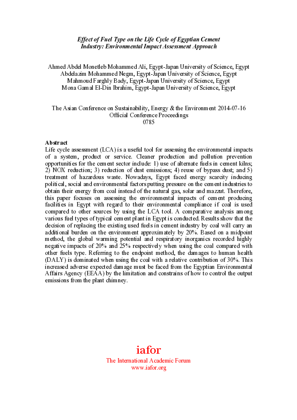 (PDF) Effect of Fuel Type on the Life Cycle of Egyptian Cement Industry ...