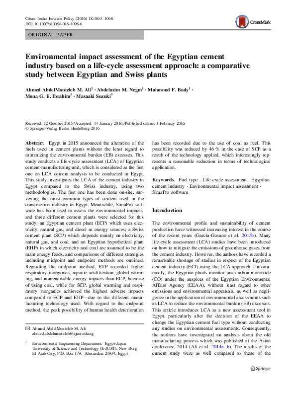 (PDF) Environmental impact assessment of the Egyptian cement industry ...