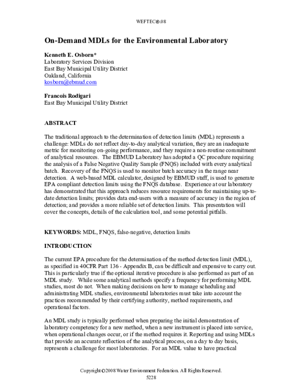 (PDF) On-Demand MDLs for the Environmental Laboratory