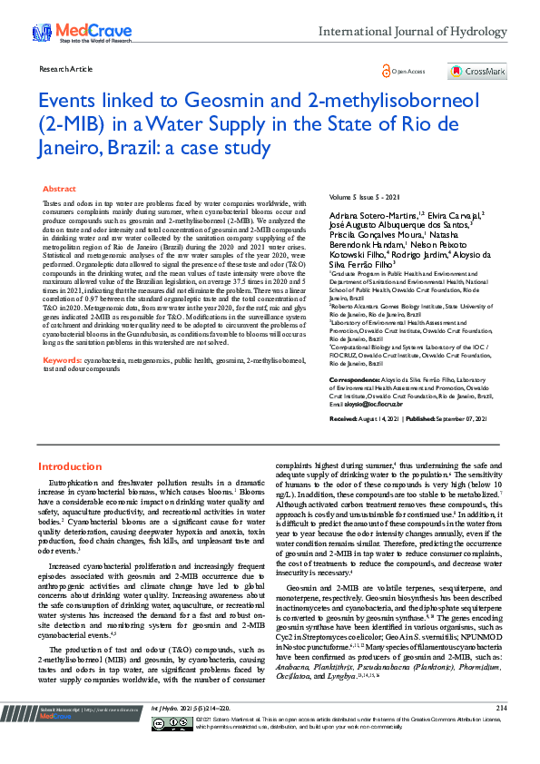 (PDF) Events linked to Geosmin and 2-methylisoborneol (2-MIB) in a ...