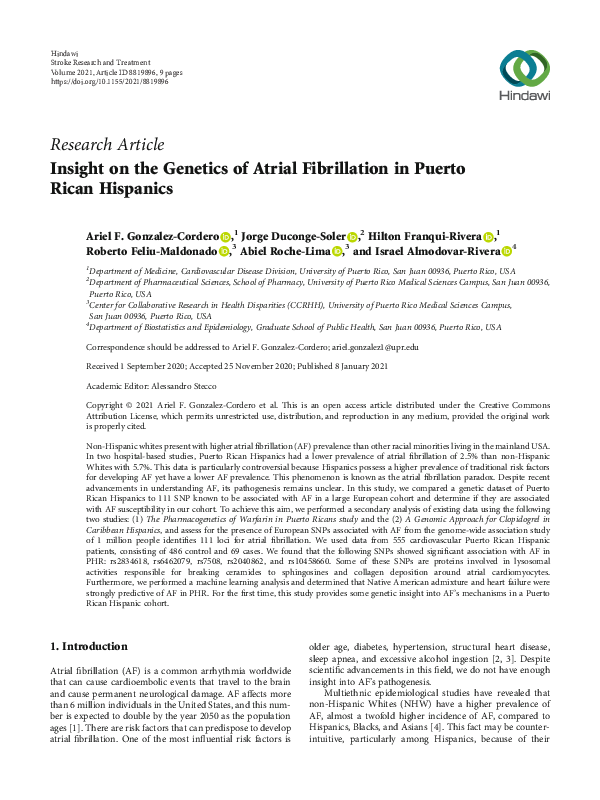 (PDF) Insight on the Genetics of Atrial Fibrillation in Puerto Rican ...