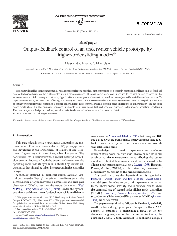 (PDF) Output-feedback control of an underwater vehicle prototype by ...