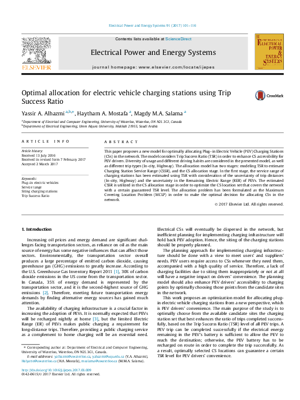 (PDF) Optimal allocation for electric vehicle charging stations using ...