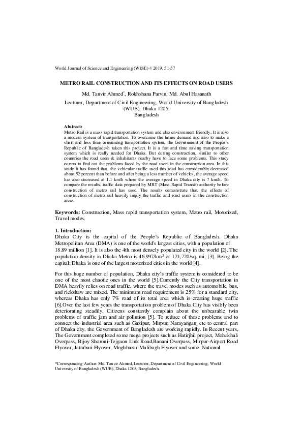 (PDF) METRO RAIL CONSTRUCTION AND ITS EFFECTS ON ROAD USERS