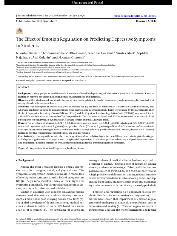 (PDF) The Effect of Emotion Regulation on Predicting Depressive ...