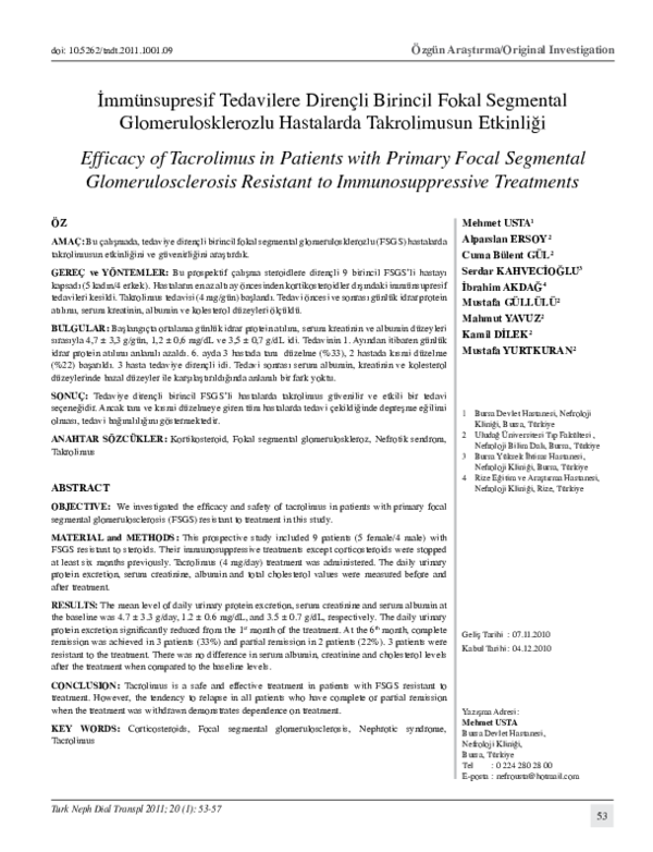(PDF) Efficacy of Tacrolimus in Patients with Primary Focal Segmental ...
