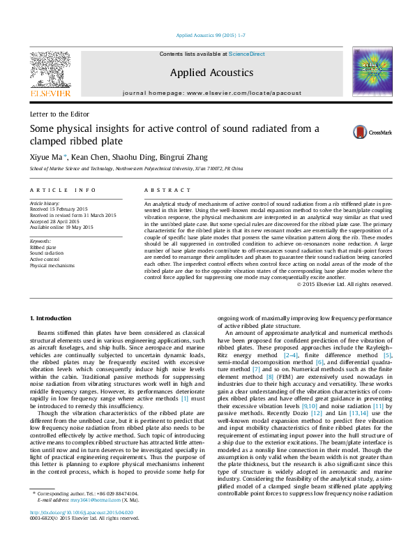 (PDF) Some physical insights for active control of sound radiated from ...