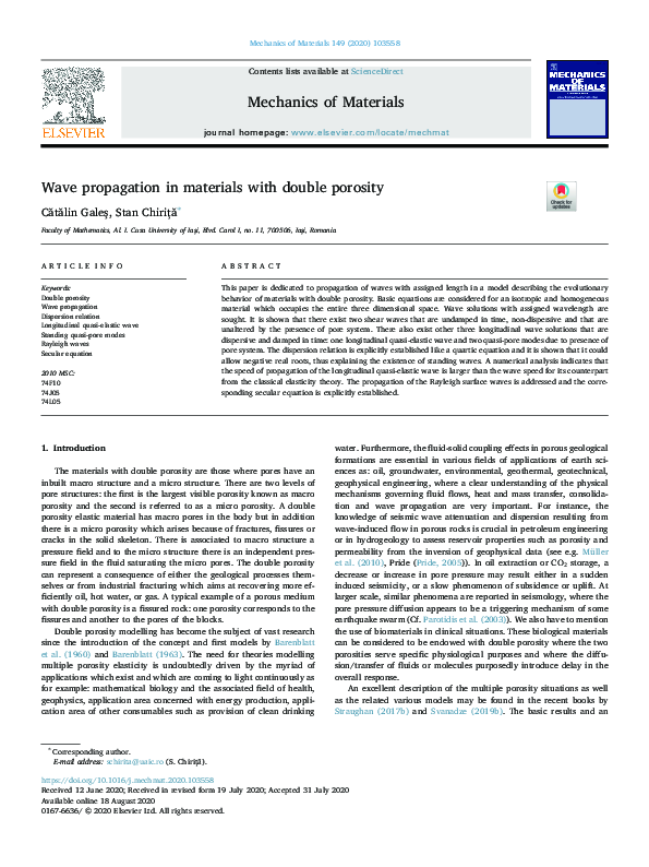 (PDF) Wave propagation in materials with double porosity