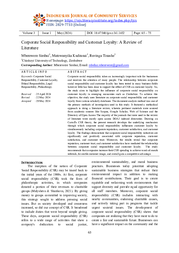 (PDF) Corporate Social Responsibility and Customer Loyalty: A Review of ...