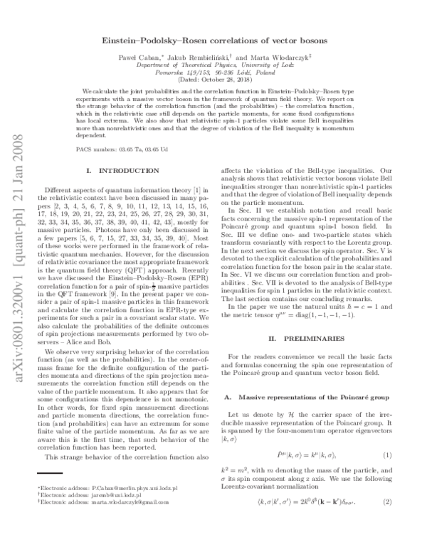 (PDF) Einstein-Podolsky-Rosen correlations of vector bosons