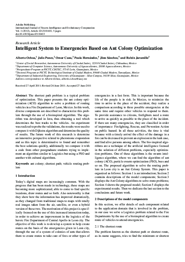 (PDF) Intelligent System to Emergencies Based on Ant Colony Optimization