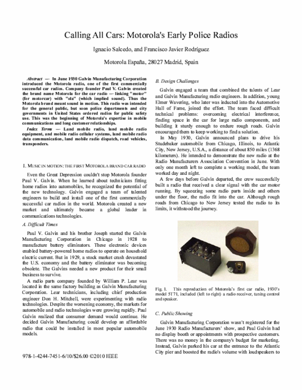 (PDF) Calling all cars: Motorola's early police radios