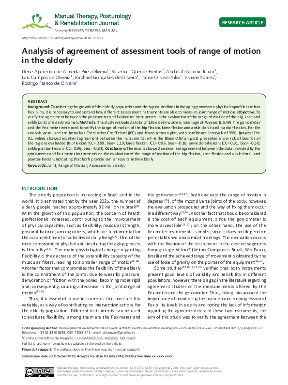 (PDF) Analysis of agreement of assessment tools of range of motion in ...