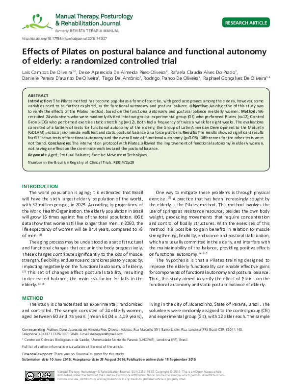 (PDF) Effects of Pilates on postural balance and functional autonomy of ...