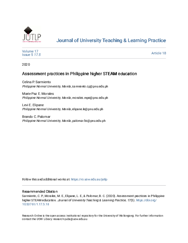 (PDF) Assessment Practices in Philippine Higher STEAM Education
