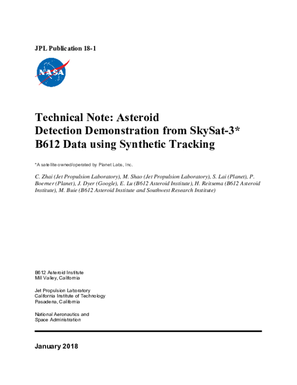 (PDF) Technical Note: Asteroid Detection Demonstration from SkySat-3 ...