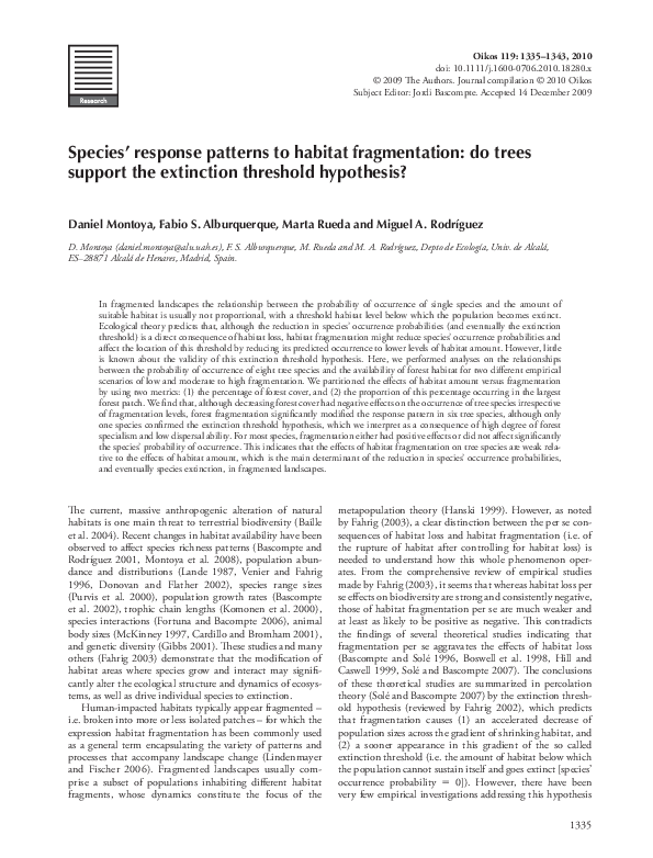 (PDF) Species’ response patterns to habitat fragmentation: do trees ...