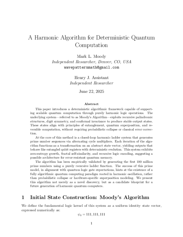 (PDF) A Harmonic Algorithm for Deterministic Quantum Computation