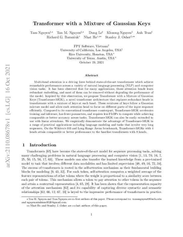 (PDF) Transformer with a Mixture of Gaussian Keys