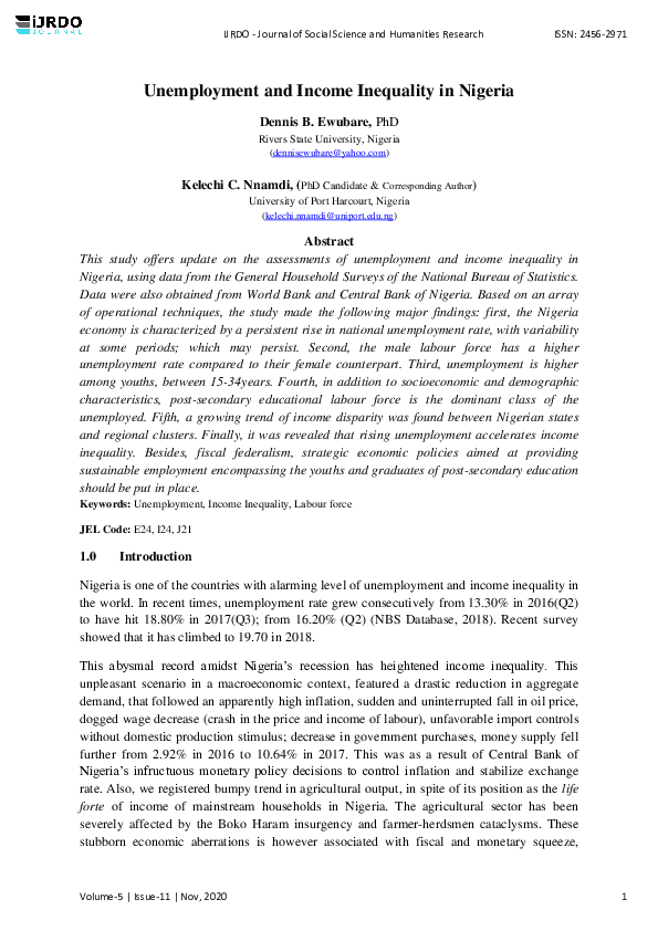 (PDF) Unemployment and Income Inequality in Nigeria