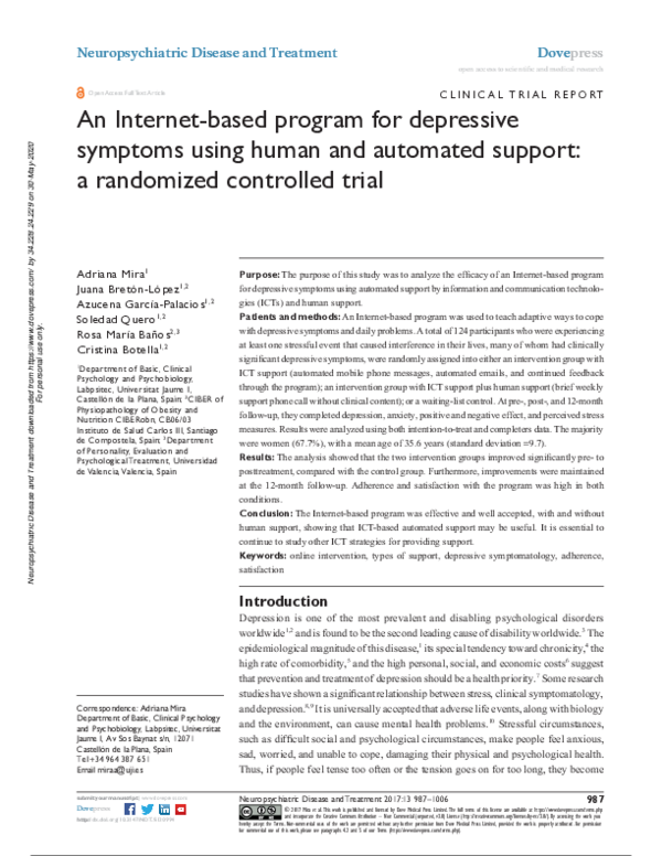 (PDF) An Internet-based program for depressive symptoms using human and ...