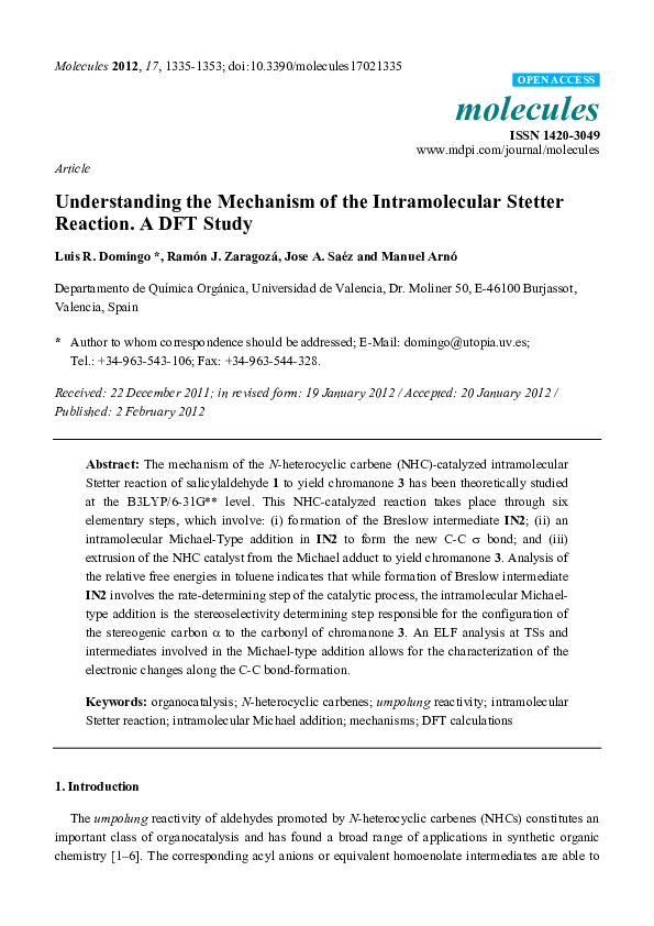 (PDF) Understanding the Mechanism of the Intramolecular Stetter ...