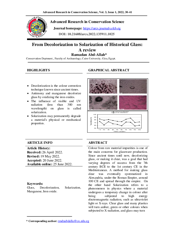 (PDF) From Decolorization to Solarization of Historical Glass: A review