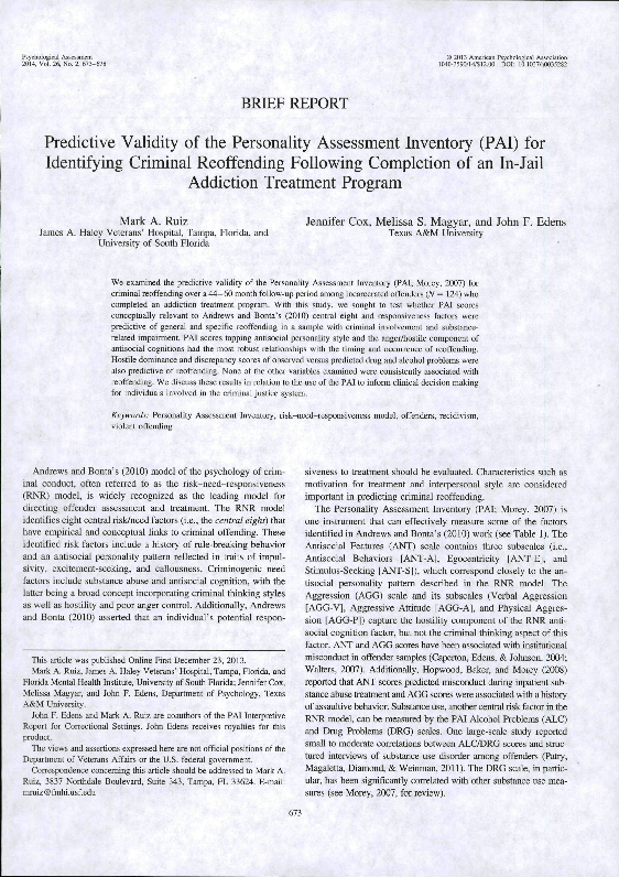 (PDF) Predictive validity of the Personality Assessment Inventory (PAI ...