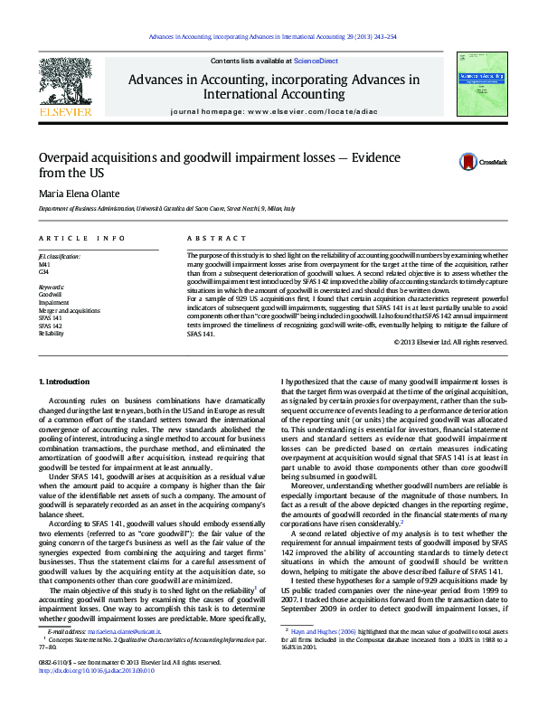 (PDF) Overpaid acquisitions and goodwill impairment losses — Evidence ...