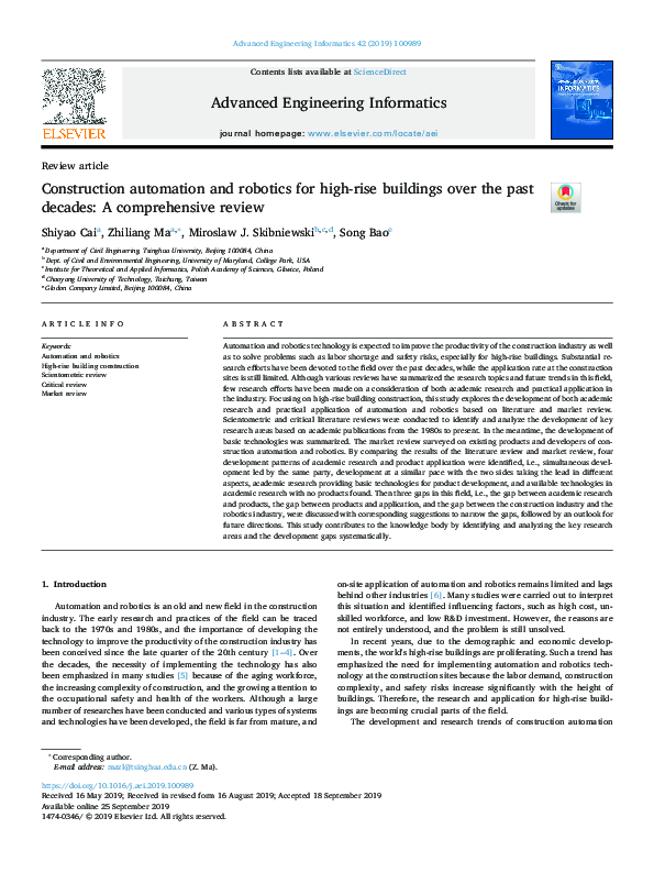 (PDF) Construction automation and robotics for high-rise buildings over ...