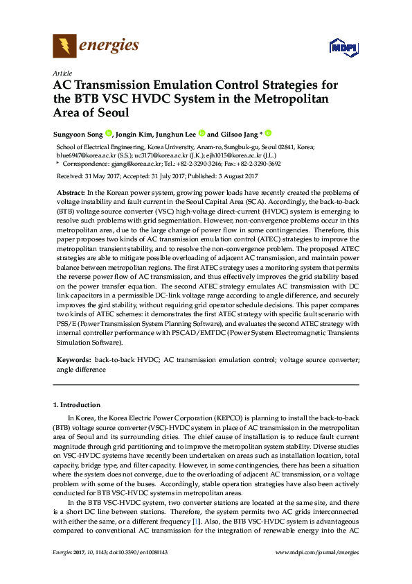 (PDF) AC Transmission Emulation Control Strategies for the BTB VSC HVDC ...