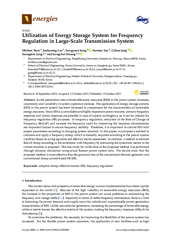 (PDF) Utilization of Energy Storage System for Frequency Regulation in ...