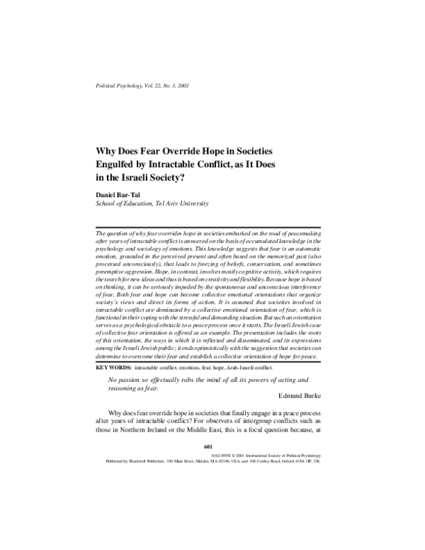 (PDF) Why Does Fear Override Hope in Societies Engulfed by Intractable ...