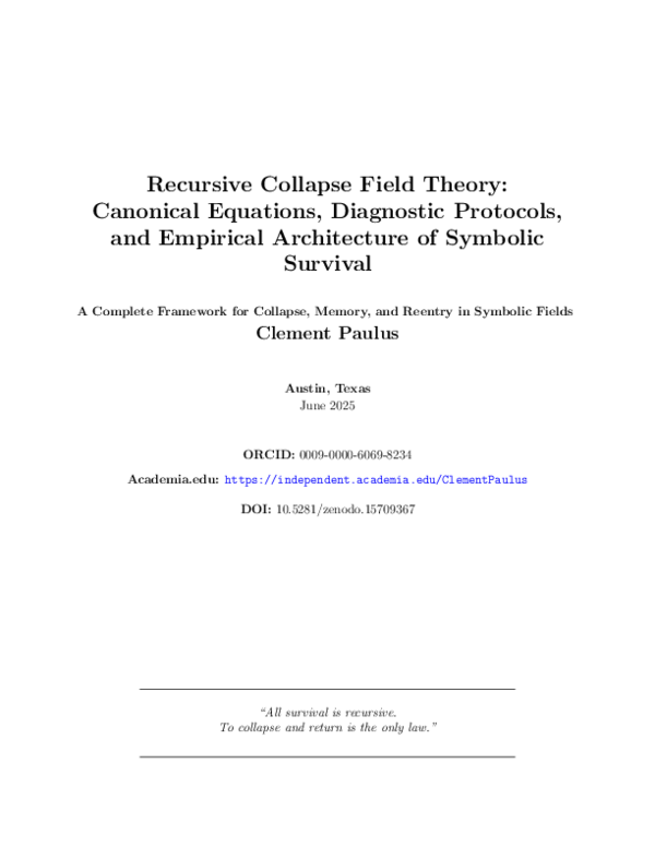 (PDF) Recursive Collapse Field Theory: Canonical Equations, Diagnostic ...