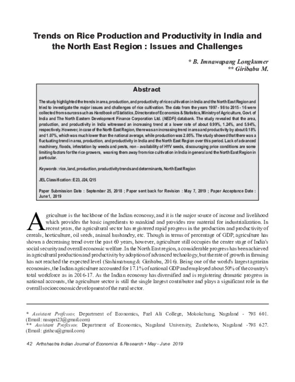 (PDF) Trends on Rice Production and Productivity in India and the North ...