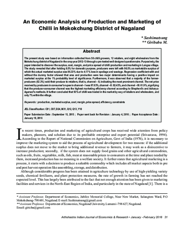 (PDF) Economic Analysis of Production and marketing Chilli in MKG New