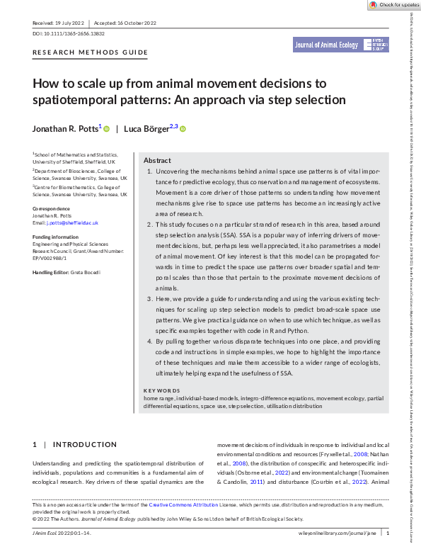 (PDF) How to scale up from animal movement decisions to spatiotemporal ...