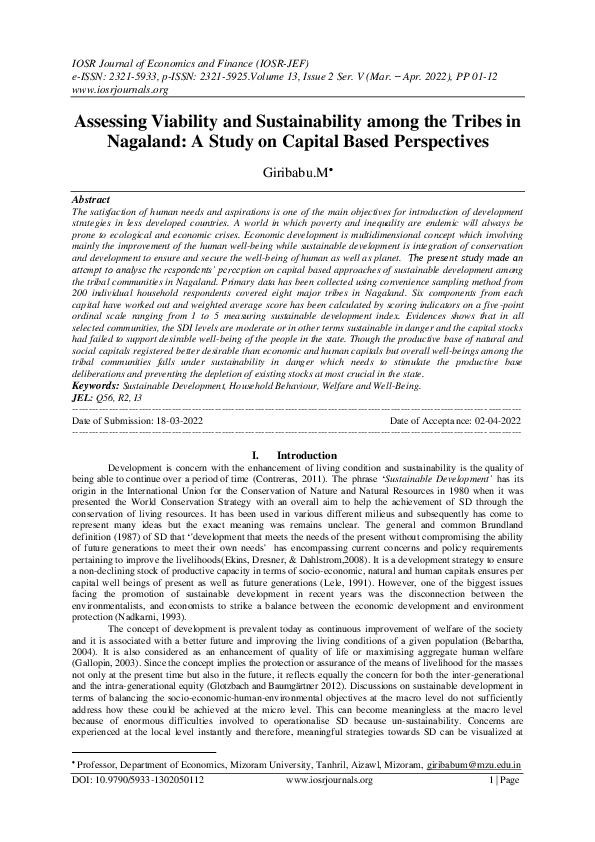 (PDF) Assessing Viability and Sustainability among the Tribes in ...