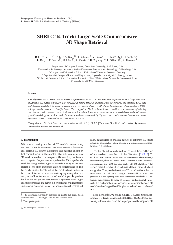 (PDF) SHREC'14 Track: Large Scale Comprehensive 3D Shape Retrieval