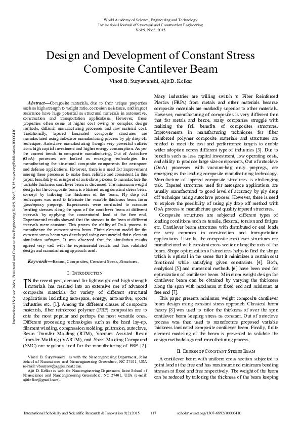 (PDF) Design And Development Of Constant Stress Composite Cantilever Beam
