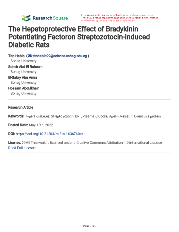 (PDF) The Hepatoprotective Effect of Bradykinin Potentiating Factoron ...