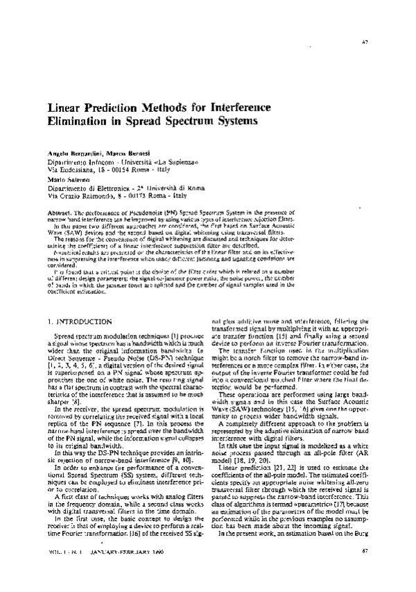 (PDF) Linear prediction methods for interference elimination in spread ...