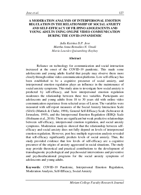 (PDF) A MODERATION ANALYSIS OF INTERPERSONAL EMOTION REGULATION IN THE ...