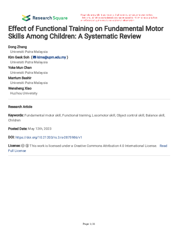 (PDF) Effect of Functional Training on Fundamental Motor Skills Among ...