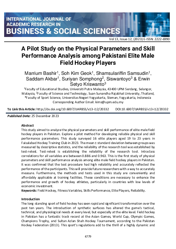 (PDF) A Pilot Study on the Physical Parameters and Skill Performance ...
