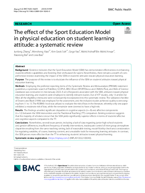 (PDF) The effect of the Sport Education Model in physical education on ...